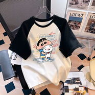 南極人（Nanjiren）插肩短袖t恤男潮牌ins夏季新款情侶裝半袖上衣服寬松體恤 【Z85-蠟筆小新】黑白拼接 2XL 150-170斤