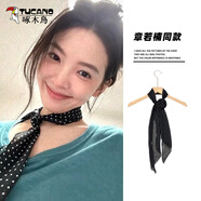 啄木鳥（TUCANO）絲巾女棕色波點印花百搭配飾系脖2025新款發(fā)帶綁帶薄款長圍巾 章若楠同款波點