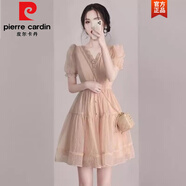 皮爾卡丹（pierre cardin）小個子法式高級感短袖連衣裙夏季小眾設(shè)計質(zhì)感泡泡袖雪紡仙女裙子 粉紅色【梨形身材穿搭/小個子顯 M