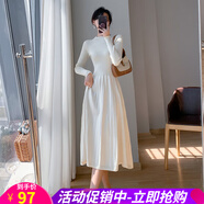 歐貝汐春秋冬氣質(zhì)中長款過膝毛衣長裙子內(nèi)搭打底a字針織連衣裙女 杏色 M