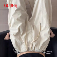 古今（GUJIN）工裝褲女春秋季闊腿褲子女春秋新款直筒衛褲高腰休閑運動(dòng)褲女