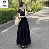 堤姆斯黑色連衣裙子女2025新款夏季法式赫本風(fēng)小黑裙梨型身材高級感長裙 黑色 XL 【建議115斤-130斤】