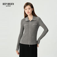 深呼吸DEEP BREATH女裝雙頭拉鏈裝飾袋純羊毛針織開衫女A400975 中灰 2XL (6)