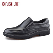 日順皇（RISHUN）男鞋春季新款日常休閑皮鞋男士套腳牛皮耐磨皮鞋潮 黑色 39