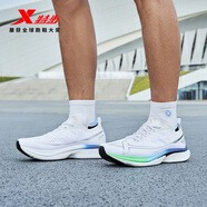 特步一體成型3代跑步鞋男體考耐久競訓支撐輕盈跑鞋女休閑運動(dòng)情侶鞋 白/里昂藍/熒光果綠-大步流星-男 41.5