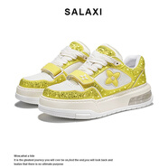 莎萊茜（SALAXI）2025秋冬新款輕奢滿(mǎn)天星鑲鉆情侶厚底增高運動(dòng)休閑滑板鞋男女同款 黃色 36 女款