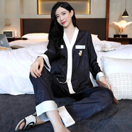 莫代爾睡衣女春秋冰絲2025新款長(cháng)袖可愛(ài)小熊夏季可外穿仿真絲家居服套裝 HT2013黑色女款 L (165)