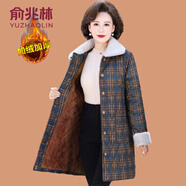 俞兆林（YUZHAOLIN）媽媽冬裝格子棉衣外套中長(zhǎng)款棉襖中老年女裝洋氣加絨加厚棉服 328-藏青格 XL (參考90-105斤)