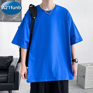 A 21 FUNB2025高考專用無圖案純色衣服男女夏季純棉短袖T恤無字母無logot恤 寶石藍(lán)色-JC003 XL 125-145斤