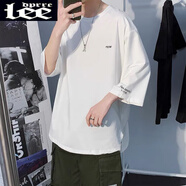 Lee dprre 2025新款七分袖男T恤夏季薄款潮牌寬松大碼韓版胖子中袖冰感衣服 022白色 3XL 160至180斤左右