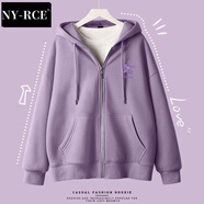 NY-RCE早秋連帽開(kāi)衫衛(wèi)衣女春秋薄款長(zhǎng)袖新款秋季外套女款秋裝上衣 丁香紫(丁香胸標(biāo)) M