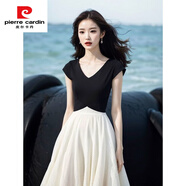 皮爾卡丹（pierre cardin）小眾設(shè)計(jì)別致顯瘦赫本風(fēng)氣質(zhì)絕美高端精致海邊度假連衣裙子女夏裝 黑白拼接連衣裙 M