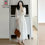 AEMAPE連衣裙女2025春季新款女裝簡(jiǎn)約氣質(zhì)百搭中長(cháng)款長(cháng)袖白色森系裙子女 白色 L 建議105-125斤