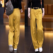 RAJKPOOR高級感闊腿牛仔褲女2025新款春秋高腰垂感寬松直筒休閑百搭彎刀褲 姜黃色《帶腰帶》 常規 2XL /30建議126-135斤
