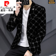 皮爾卡丹（pierre cardin）西裝男外套2025春秋季小西裝潮流修身金絲絨帥氣印花單西服男上衣 主/2901-5款 如圖 L 建議-115斤穿