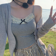 南木熊蕾絲吊帶背心女夏季新款帶胸墊可外穿內搭無(wú)袖打底衫純欲辣妹上衣 灰色吊帶【75-125斤】