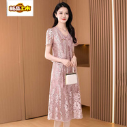 初徑國風(fēng)沙沙旗袍兩件套新款夏秋貴夫人高端品牌名媛十三行連衣裙 粉色2【春秋款氣質(zhì)改良旗袍/網(wǎng)紗 L (建議106-115斤)