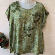 FHHUABD人造棉T恤衫媽媽綿綢蝙蝠袖大碼寬松上衣韓版薄款中老年打底衫女t 綠底竹葉 棉綢 3XL 體重100-125斤