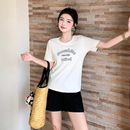 歐潤娜白色設計感刺繡字母短袖T恤女2025夏季新款獨特后背鏤空鉤花上衣 白色 M 85-100