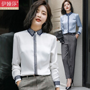伊婭莎加絨襯衫女長袖職業(yè)正裝網(wǎng)紗拼接襯衣復(fù)古氣質(zhì)工裝保暖導(dǎo)購工作服 單件白色常規(guī)款襯衣 L 建議100-112斤
