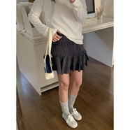 HUALIN FASHION韓版復(fù)古格子半身裙顯瘦百搭短裙 K329#灰黑格 M