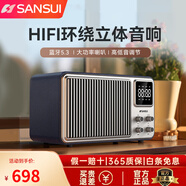 山水（SANSUI）高品質(zhì)復(fù)古5.3藍牙音箱一體式立體聲HIFI音響 家庭音響 桌面音響 電腦音響 音箱 家用電視音響-Q1 Q1藍色 2.1聲道+重低音調(diào)節(jié)