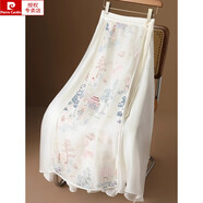 皮爾卡丹（pierre cardin）新中式國風(fēng) 精美山水刺繡改良漢服馬面裙女a(chǎn)字歐根網(wǎng)紗盤(pán)扣半身裙 圖片色 XL