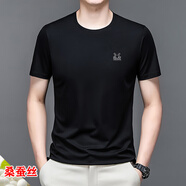 袋鼠2025新款夏季男士T恤短袖純色半袖寬松中青年休閑百搭 黑色 L 建議體重110-130斤