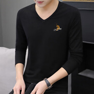 森馬（Semir）長袖t恤男V領(lǐng)寬松長衫春秋季2021新款潮流百搭男裝印 -SK1027 黑色 M 建議90---115斤