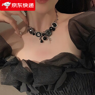 巴克樂樂重工紐扣星星項鏈夸張設計感朋克亞風y2k鎖骨鏈個性辣妹頸鏈 項鏈-黑色