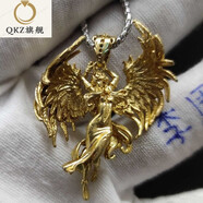 QKX天使的翅膀吊墜守護小天使黃銅項鏈男女愛神丘比特迷你袖珍金屬舊 惡靈天使