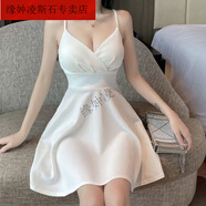 緣妕凌連衣裙子女裝夏季低胸V領(lǐng)露背收腰抹胸A字裙短裙晚禮服吊帶 白色 2XL _(建議120-130斤)