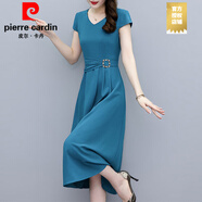 皮爾卡丹（PIERRE CARDIN）醋酸面料緞面連衣裙2025年新款女夏季高端輕奢高級感媽媽夏裝裙子 廣州十三行連衣裙海藍(lán)色 XL 超仙連衣裙新品  (115-124斤)