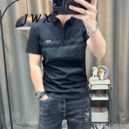 JWX香港潮牌休閑棉麻POLO衫男 2025夏季新款薄款商務(wù)修身棉短袖T恤衫 黑色 3XL 建議【165斤-180斤】