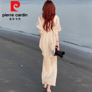 皮爾卡丹（pierre cardin）高級感連衣裙女士御姐防曬襯衫夏季新款一整套吊帶裙兩件套裝爆款 白衣+白裙(兩件套) XL 110斤-125斤
