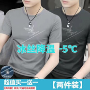 栢斐荻（BYPHYTEE）冰絲短袖T恤衫男士韓版百搭帥氣衣服速干運(yùn)動(dòng)半袖體恤夏新款潮流 2件裝 淺灰+深灰 5XL 建議180-200斤