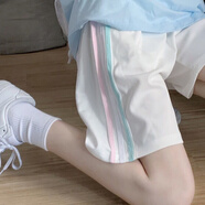 以純（YISHion）休閑運動褲女2025新款夏季薄款寬松顯瘦百搭闊腿五分短褲子潮ins (9005條紋)白色 L