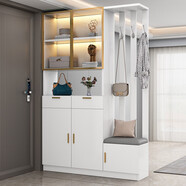 沐希拓鞋柜門(mén)口一體柜大容量入戶(hù)進(jìn)門(mén)客廳鞋柜坐凳衣帽架一體玄關(guān)隔斷柜 柜體長(cháng)度120cm暖白色【右邊凳】
