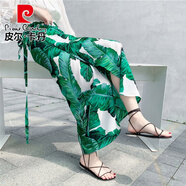 皮爾卡丹（pierre cardin）波西米亞沙灘裙女夏季裹裙2025新款系帶度假圍裙一片式綁帶半身裙 白底綠葉子 82白底綠葉子 L 建議110-120斤