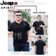 JEEP SPIRIT吉普夏薄新款潮胖子大碼短袖T恤男裝加肥寬松肥佬半袖V領(lǐng)純棉衣服 黑色 B款 4XL --210-230斤