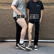 RLZN怪獸實驗室彎刀牛仔褲胖男生穿搭腿粗屁股大褲子修身顯瘦微喇長褲 黑色 高品質(zhì) 均碼 m95至115斤可穿