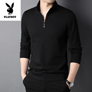 花花公子（PLAYBOY）高檔純棉男士長(cháng)袖t恤春秋立領(lǐng)拉鏈打底衫衛衣男休閑大碼polo衫潮 99637黑色 M 165建議120斤以?xún)?
                                         title=