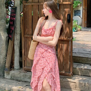 妙奕嘉吊帶連衣裙裙子女夏季2025新款度假海邊沙灘裙女裝純欲小個(gè)子顯瘦 粉色碎花荷葉邊吊帶裙 M 【建議95斤內(nèi)】