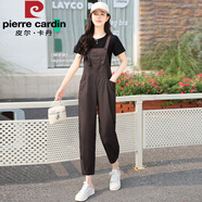皮爾卡丹（pierre cardin）工裝背帶褲套裝女2025新款夏季薄款洋氣減齡夏天小個(gè)子九分連體褲 單件咖色背帶褲 S