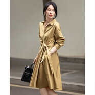 德瑪納【OL穿搭觀(guān)察者】春秋法式翻領(lǐng)抽褶綁帶收腰優(yōu)雅襯衫式連衣裙女