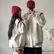 美式棒球服情侶裝一男一女春秋季刺繡休閑百搭夾克設計感撞色外套 圖片色外套 男女同款 XL