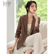 初申長袖西裝女小眾設(shè)計感小西裝氣質(zhì)職業(yè)西服外套S143U6002 深咖 L