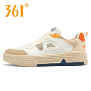 361°運動(dòng)鞋男鞋2025夏季新款透氣時(shí)尚休閑板鞋男防滑軟底小白鞋6619 羽毛白/淺木色 43