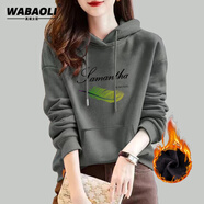 WABAOLI高端品牌 純棉加絨保暖連帽衛衣女2025新款冬季加厚顯瘦氣質(zhì)上衣 灰色 加絨【05A PA羽毛】 L 建議體重【90-110斤】