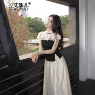 艾珠兒（Aizhuer）連衣裙2025年新款夏季新中式套裝女短袖蕾絲上衣半身裙子女兩件套 上衣 M